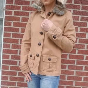 Gap, faux fur trim, cotton spandex jacket